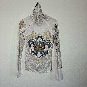 Rebel Spirit Shirt Mens XL White Royalty Hooded Long Sleeve Graphic Tee Crown